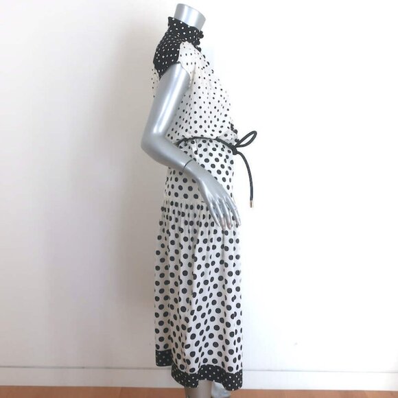 Zimmermann Polka Dot Belted Midi Dress White/Black Silk Crepe Size 1 - Picture 5 of 7